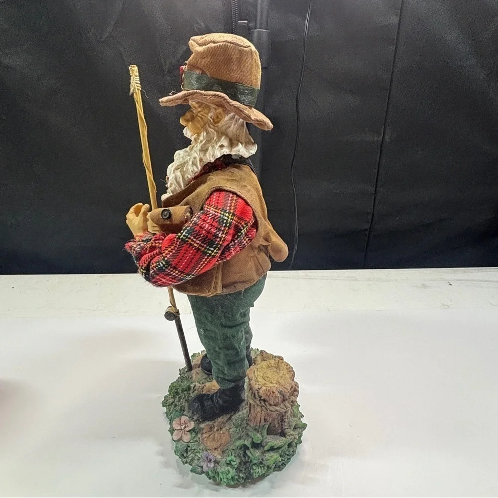 Santa Fisherman Figurine Statue Fishin Pole-Fish-Creel Basket Vest Hat 12